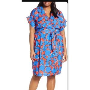 NEW Eloquii Floral Red Blue Wrap Dress Plus Size‎ 20 Colorful